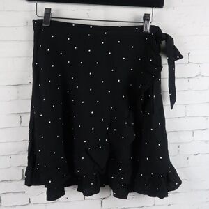 ARIZONA JEAN CO BLACK WITH WHITE POLKA DOT WRAP SKATER SKIRT WITH RUFFLE HEM S